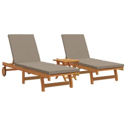 Sun Lounger Set of 3 Taupe Solid Acacia wood Foldable