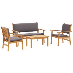 4 Piece Garden Sofa Set with Cushions Solid Wood Acacia