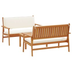 3 Piece Garden Sofa Set with Cream Cushions Solid Wood Acacia