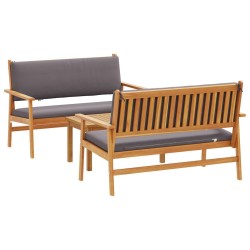 3 Piece Garden Sofa Set with Dark Grey Cushions Solid Wood Acacia