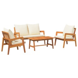 4 Piece Bistro Set with Cream Cushions Solid Wood Acacia
