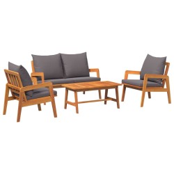 4 Piece Bistro Set with Dark Grey Cushions Solid Wood Acacia