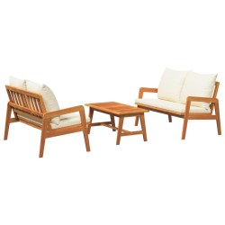 3 Piece Bistro Set with Cream Cushions Solid Wood Acacia