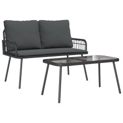 2 Piece Garden Dining Set with Cushions Black Poly Rattan