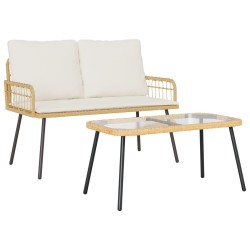 2 Piece Garden Dining Set with Cushions Natural Poly Rattan