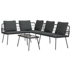 2 Piece Garden Sofa Set with Cushions Black Poly Rattan