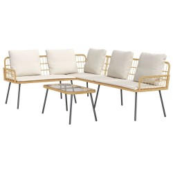 2 Piece Garden Sofa Set with Cushions Natural Poly Rattan