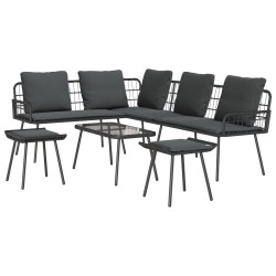 4 Piece Garden Sofa Set with Black Cushions and Black Poly Rattan