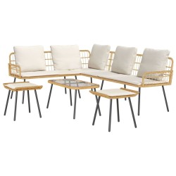 4 Piece Garden Sofa Set with Beige Cushions and Natural Poly Rattan