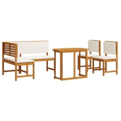 4-Piece Garden Dining Set with Cushions - Solid Acacia Wood