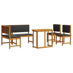 4-Piece Garden Dining Set with Cushions - Solid Acacia Wood