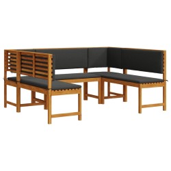 5-Piece Garden Bench Set with Cushions - Made from Solid Acacia Wood
