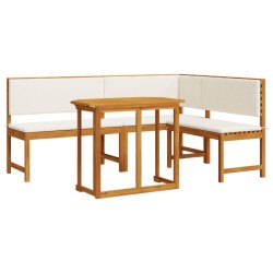 Corner Sofa Set Set of 3 Brown Solid Acacia wood Foldable