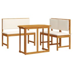 4 Piece Garden Dining Set Solid Wood Acacia and Cream White Cushions