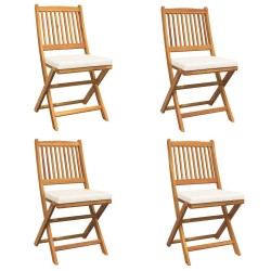 Folding Garden Chairs with White Cushion 4pcs Solid Acacia Wood