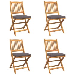 Folding Garden Chairs with Grey Cushion 4pcs Solid Acacia Wood