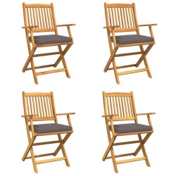 Folding Garden Chairs with Grey Cushion 4pcs Solid Acacia Wood