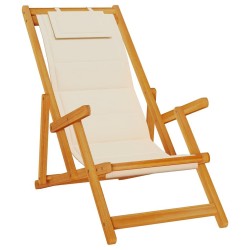 Folding Beach Chairs 2 pcs Cream Solid Wood Acacia & Textilene